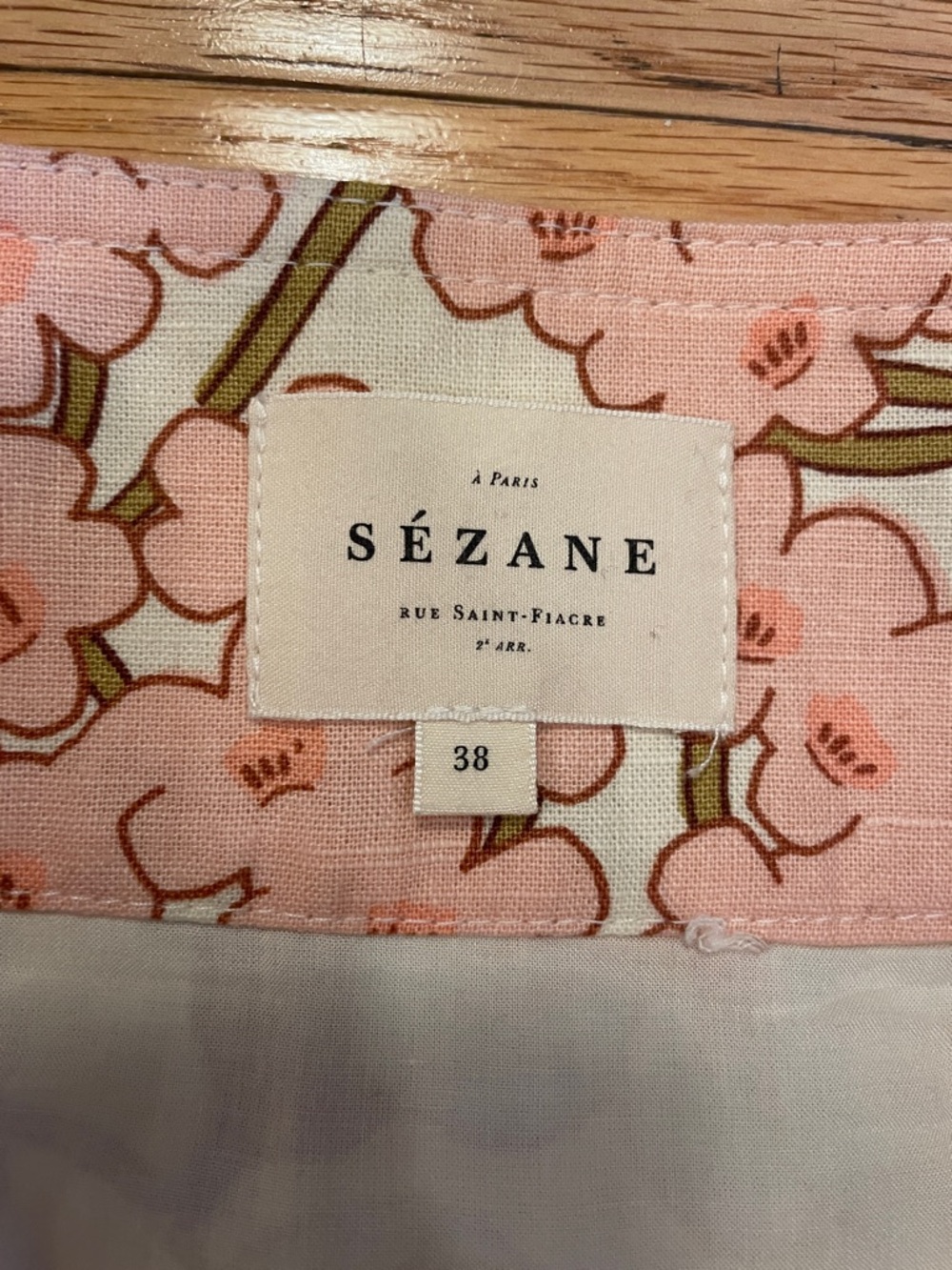 Sezane 70’s Printed Linen blend button front Betty Mini Skirt size 6 / 38 - Picture 2 of 6